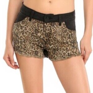 Guess Scarlet Leopard  Raw Fringe Hem Denim Shorts